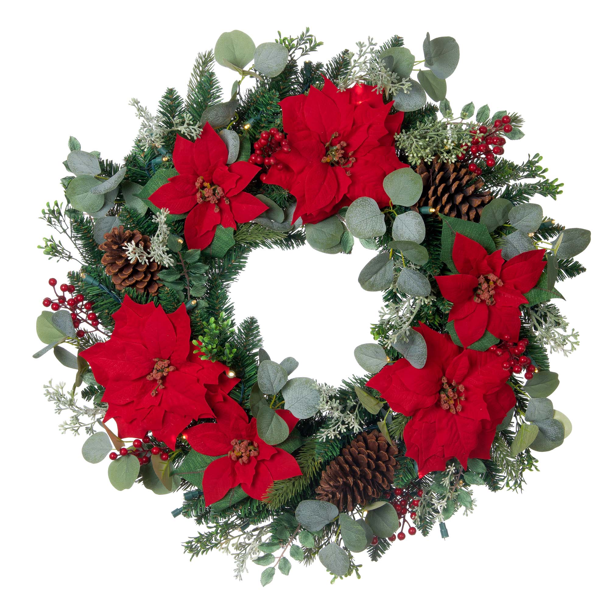 Christmas Poinsettia Lighted Christmas Wreath - Christmas World