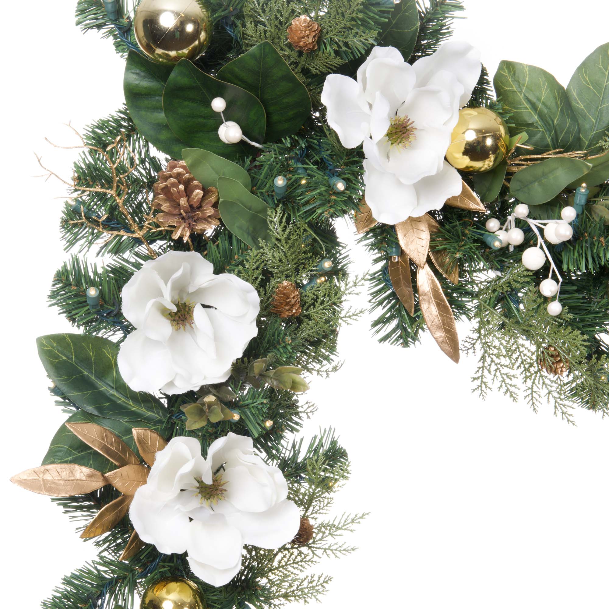 White Gold Magnolia Christmas Garland - Christmas World