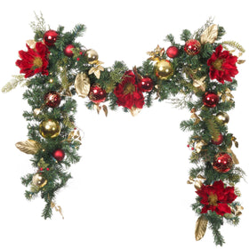 Golden Leaf Red Magnolia Christmas Garland | Christmas World