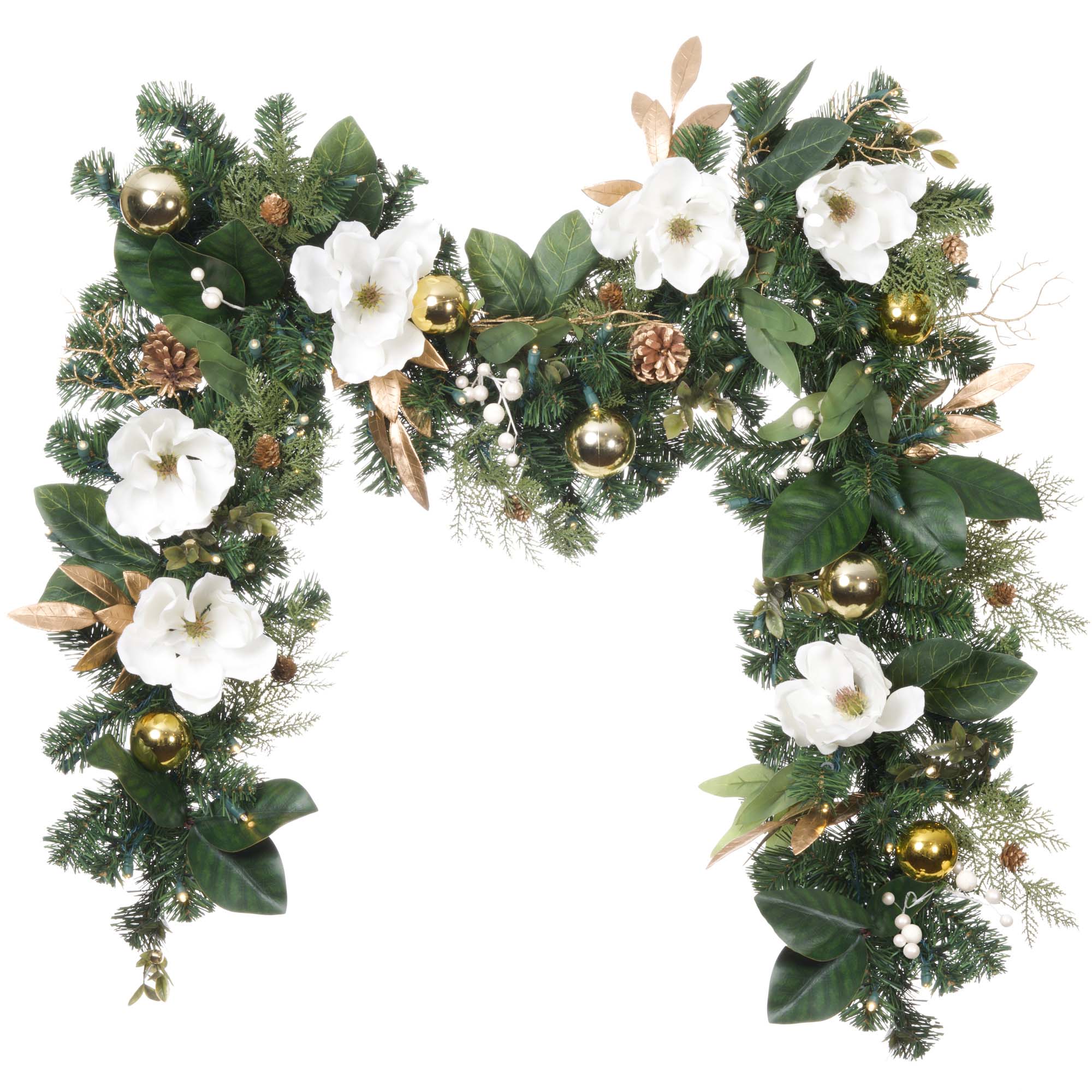 White Gold Magnolia Christmas Garland - Christmas World