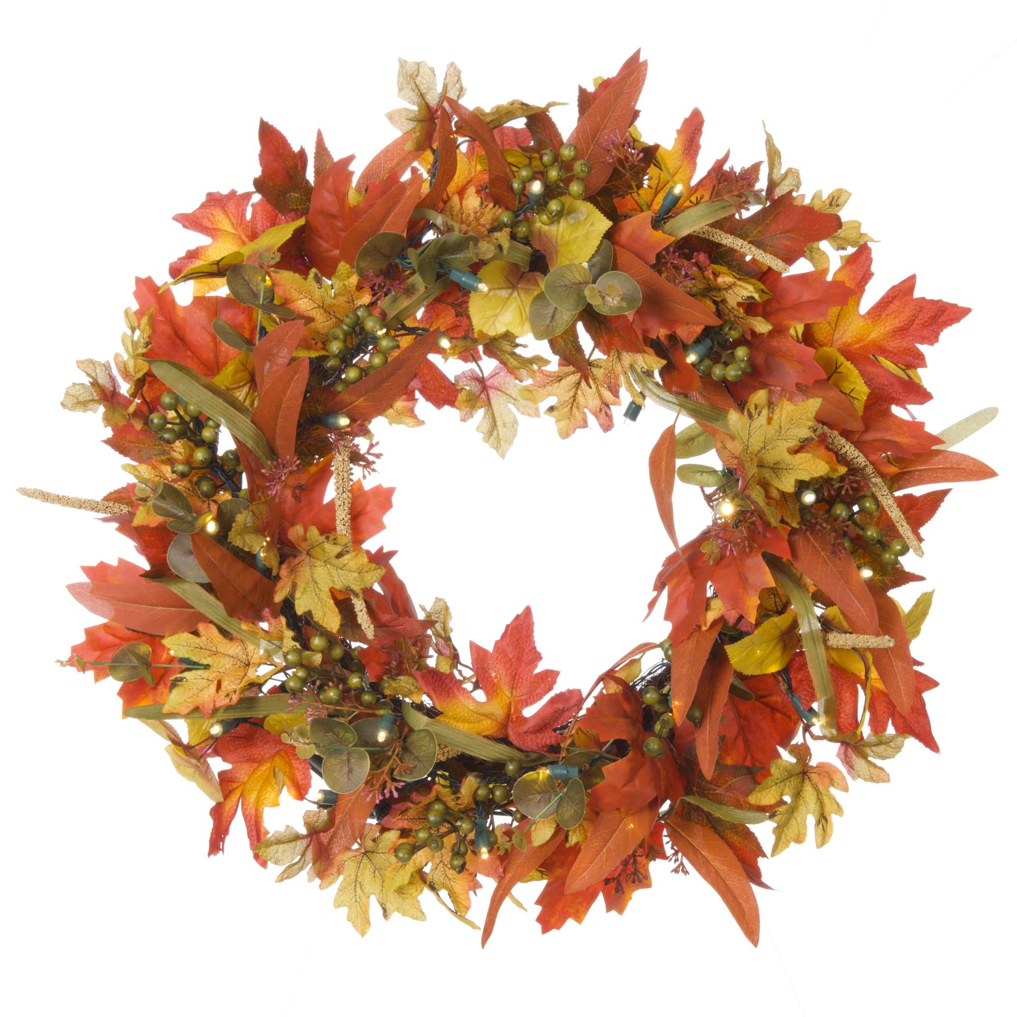 Fall Harvest Leaf Lighted Wreath - Christmas World