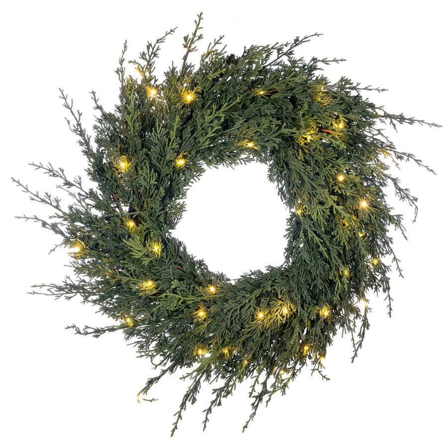 24-inch Cedar Pre-Lit LED Wreath | Christmas World