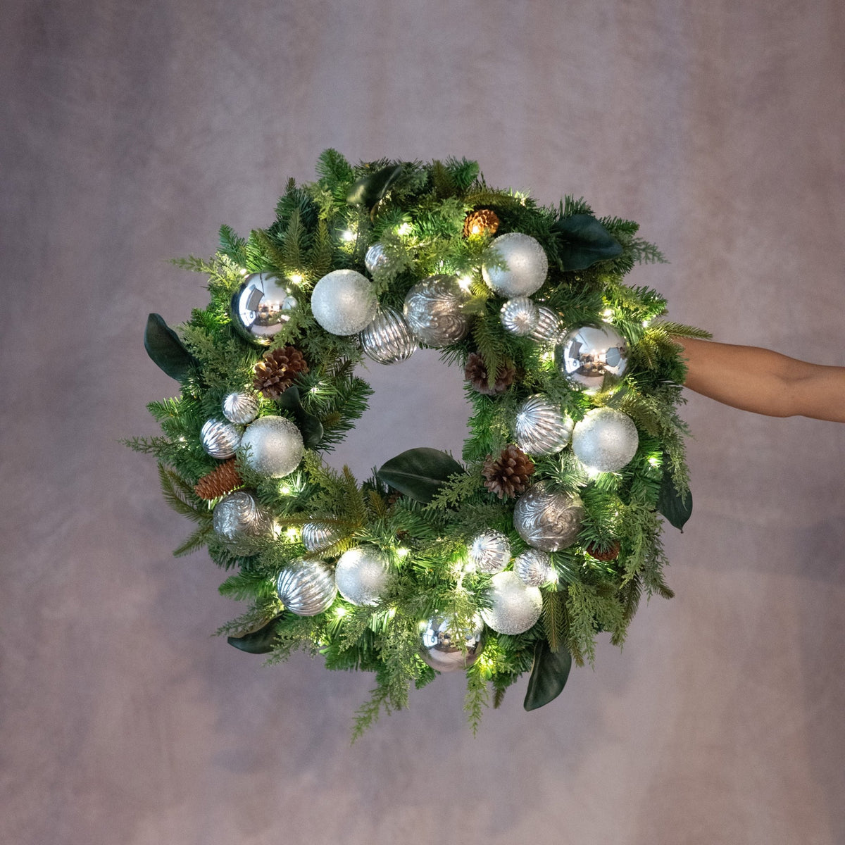 Silver & Pine Signature Wreath - Christmas World