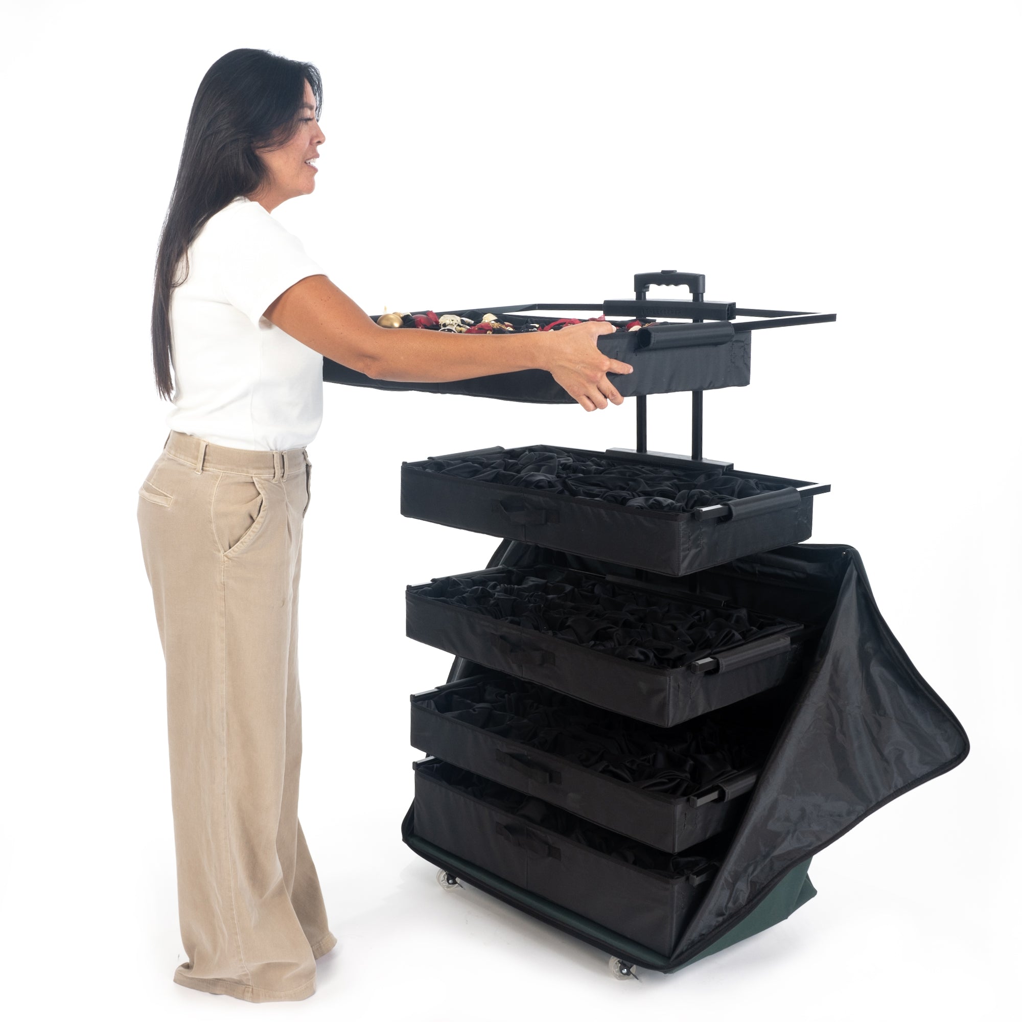Rolling Telescoping Ornament Storage [Adjustable] - (Holds 120+ Ornaments) - Christmas World