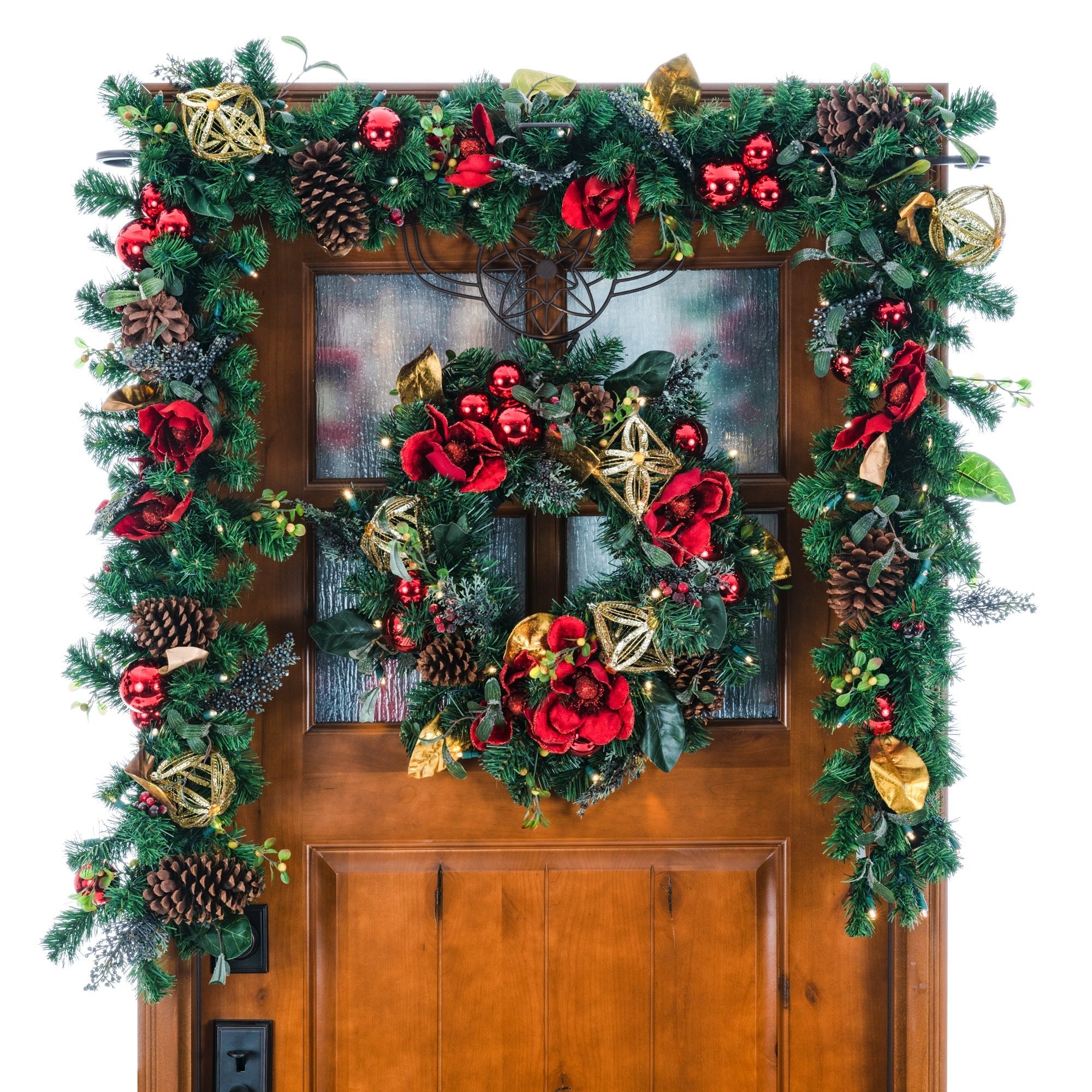 Red Magnolia Decorated Wreath - Christmas World
