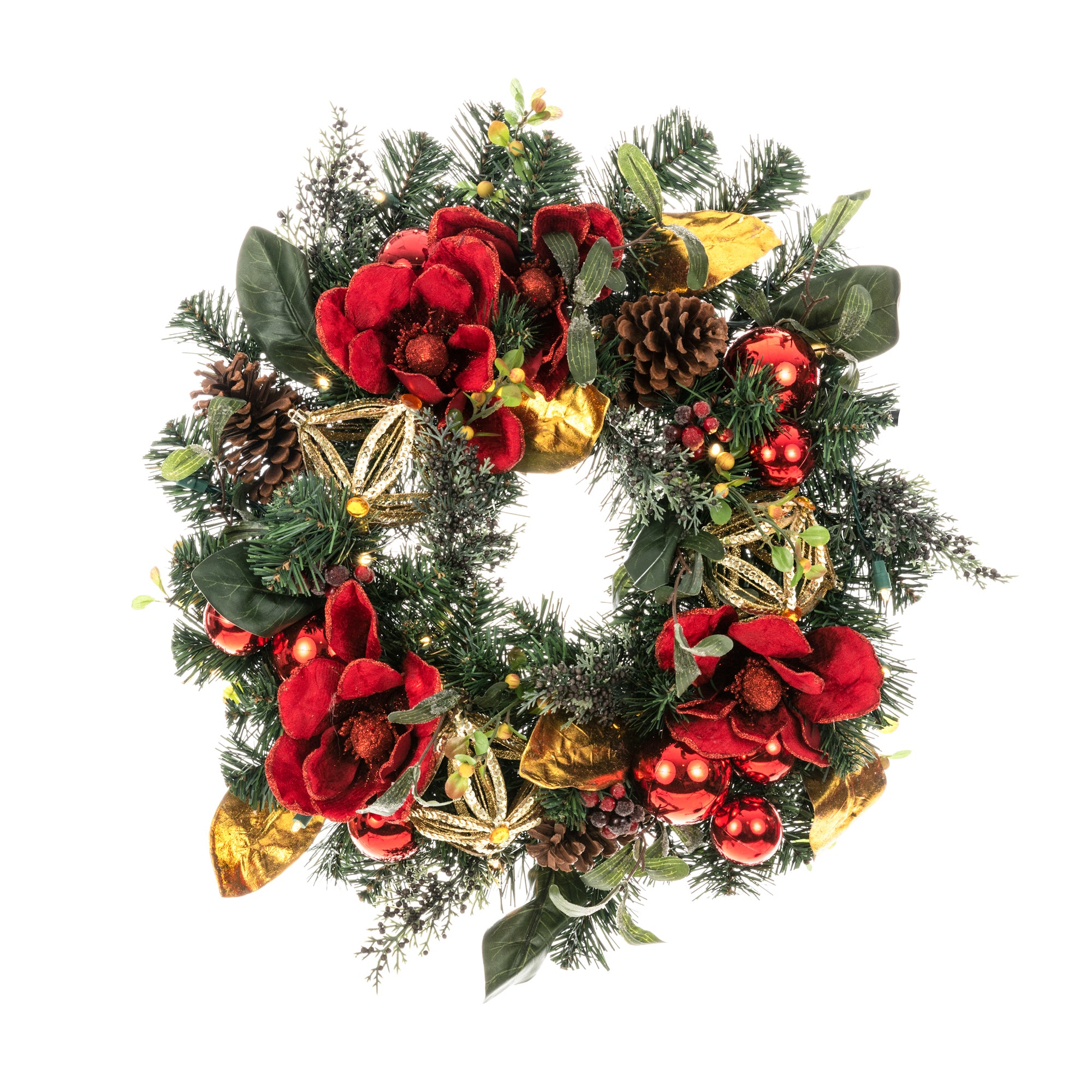 Red Magnolia Decorated Wreath - Christmas World
