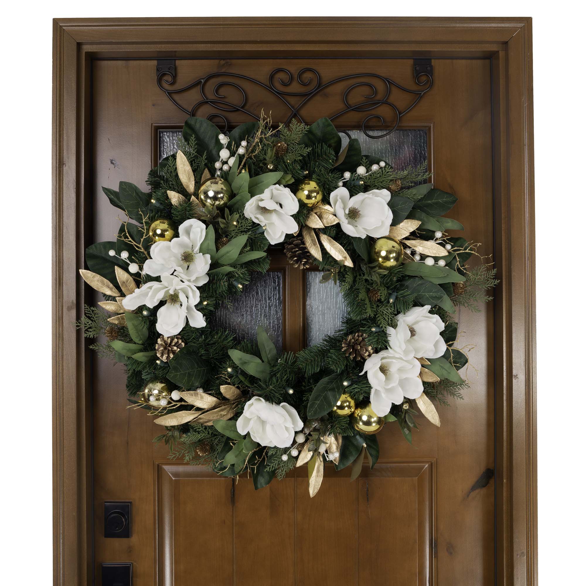 White Gold Magnolia Lighted Christmas Wreath - Christmas World
