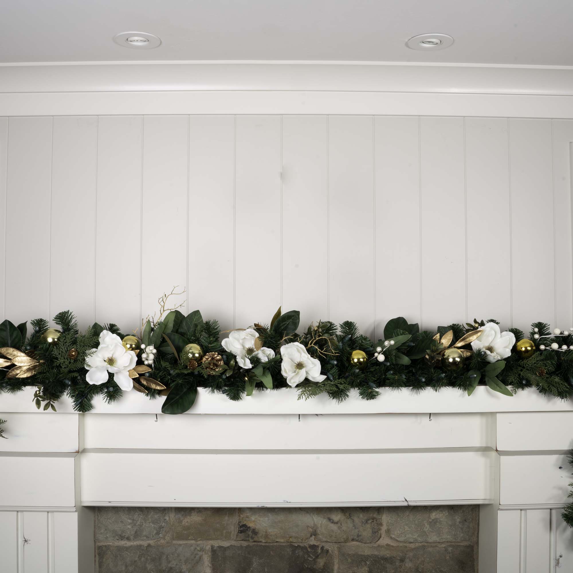 White Gold Magnolia Christmas Garland - Christmas World