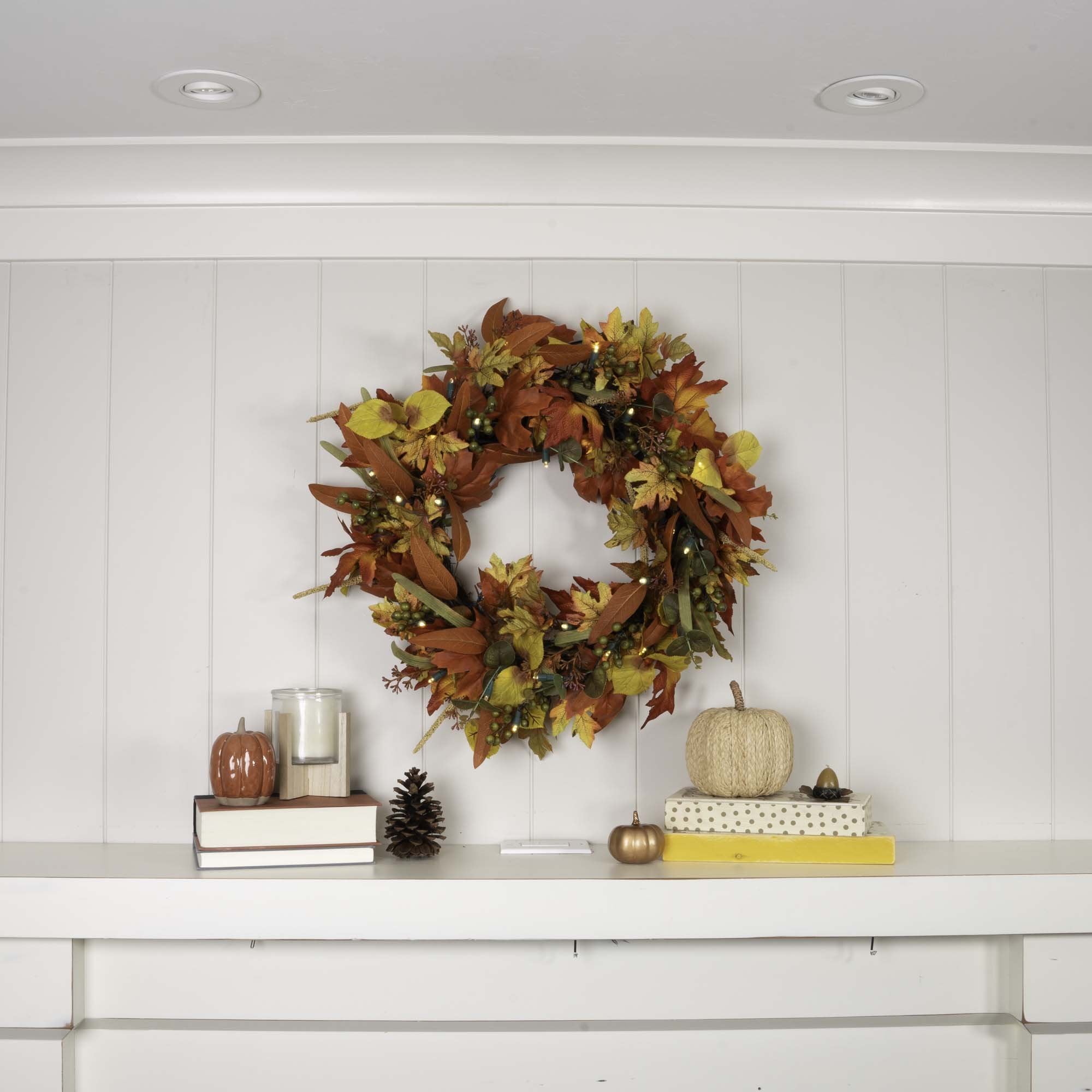 Fall Harvest Leaf Lighted Wreath - Christmas World