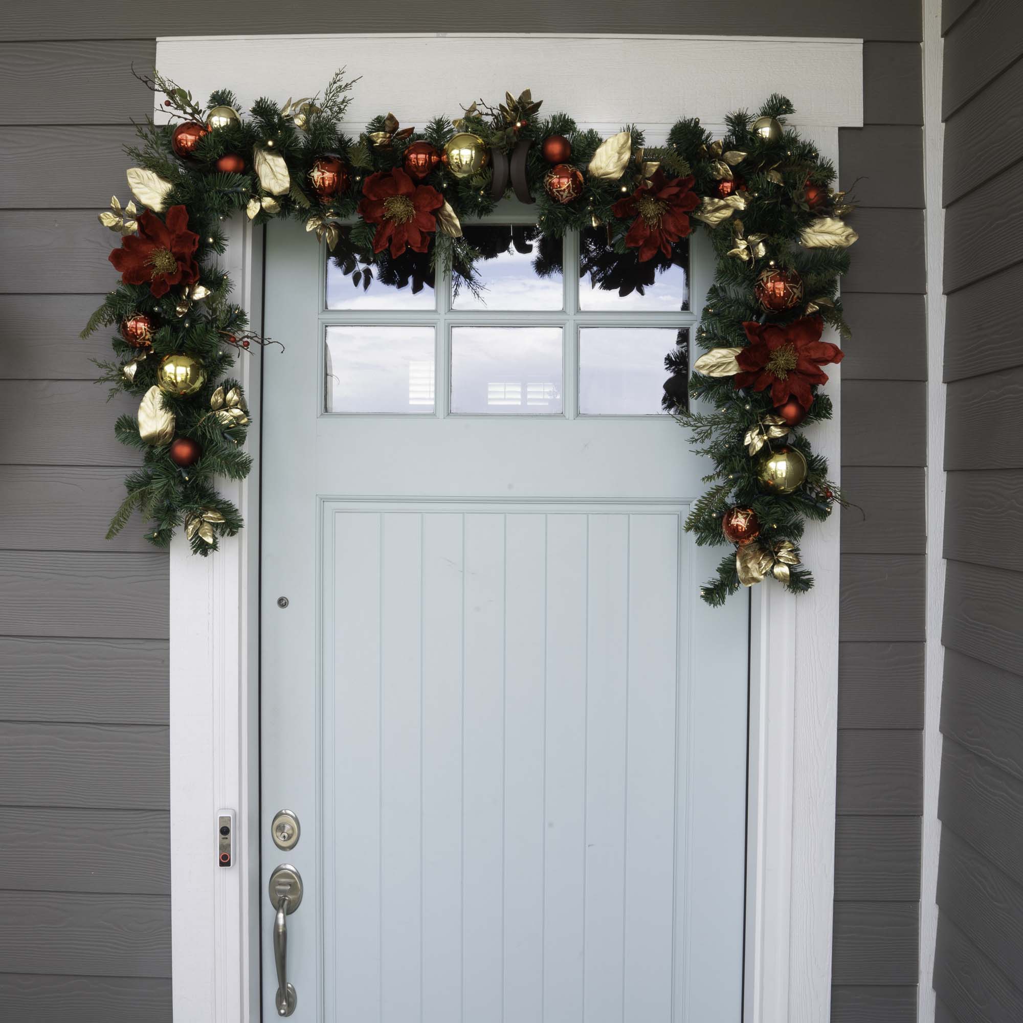 Golden Leaf Red Magnolia Christmas Garland - Christmas World