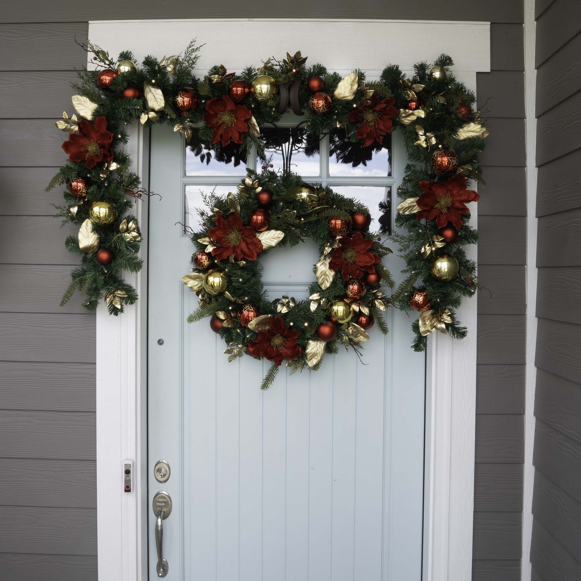 Golden Leaf Red Magnolia Christmas Garland - Christmas World