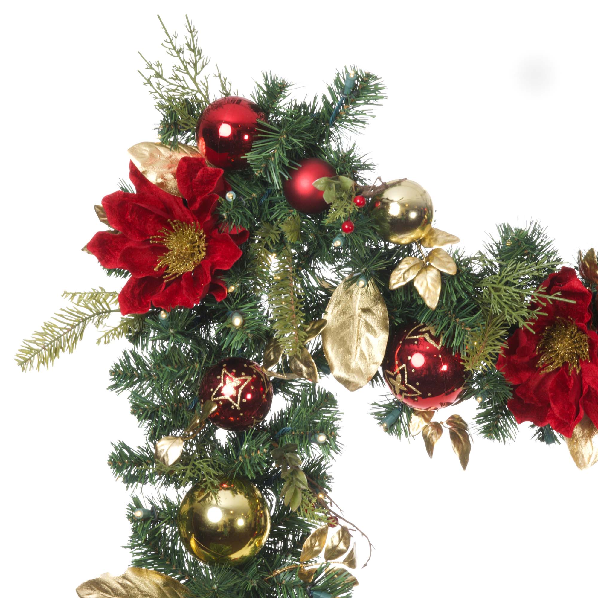 Golden Leaf Red Magnolia Christmas Garland