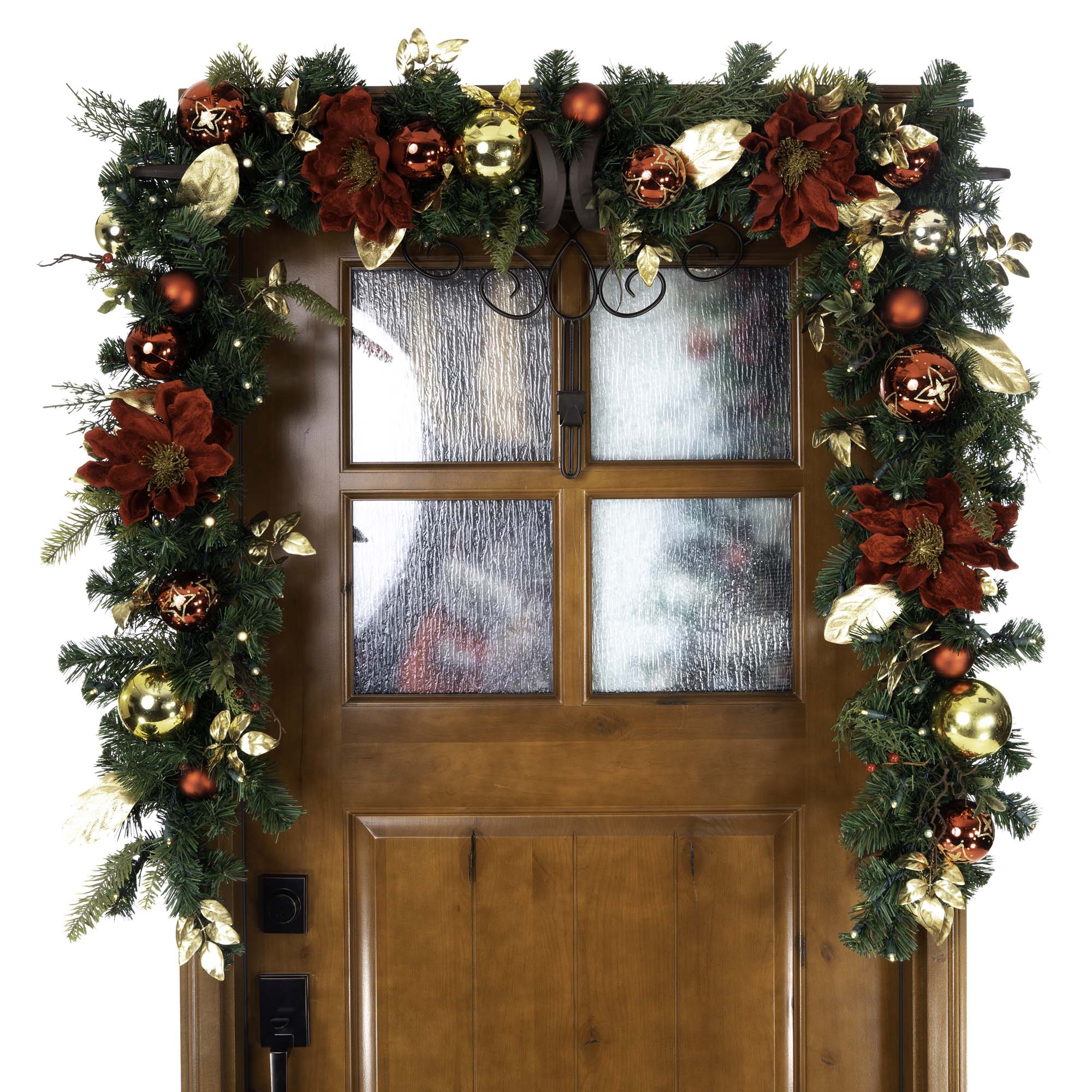 Golden Leaf Red Magnolia Christmas Garland - Christmas World