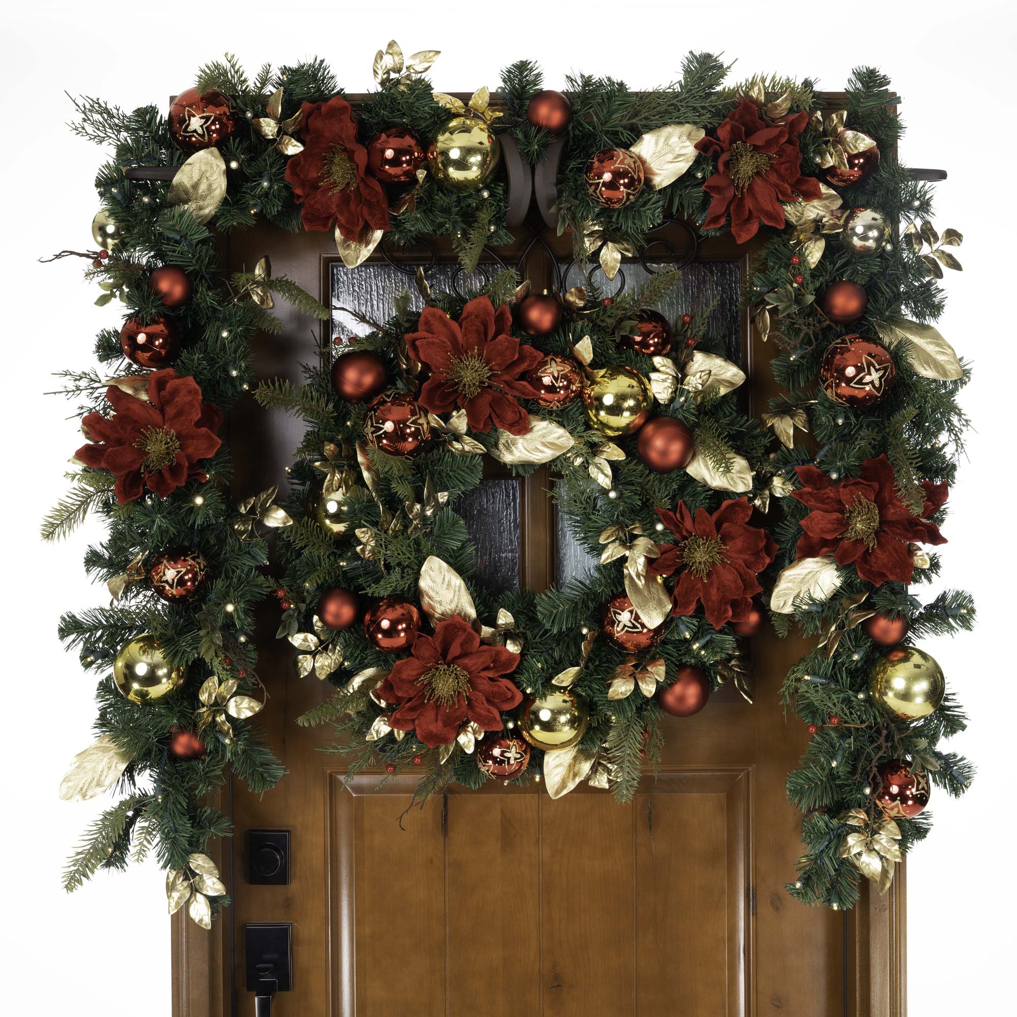 Golden Leaf Red Magnolia Christmas Garland