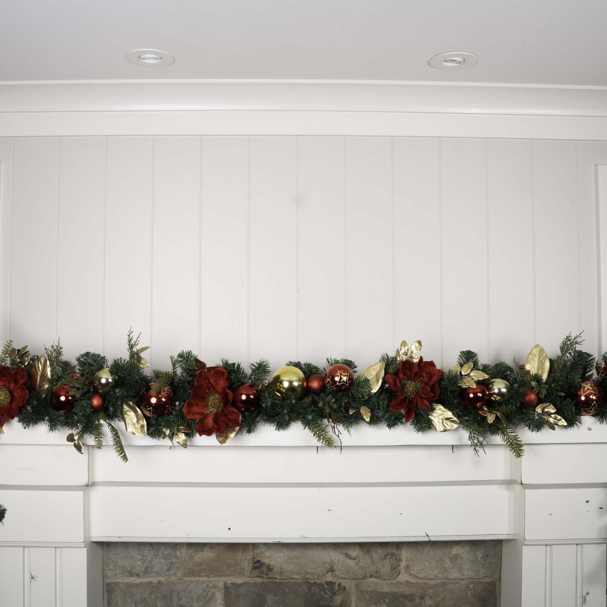 Golden Leaf Red Magnolia Christmas Garland