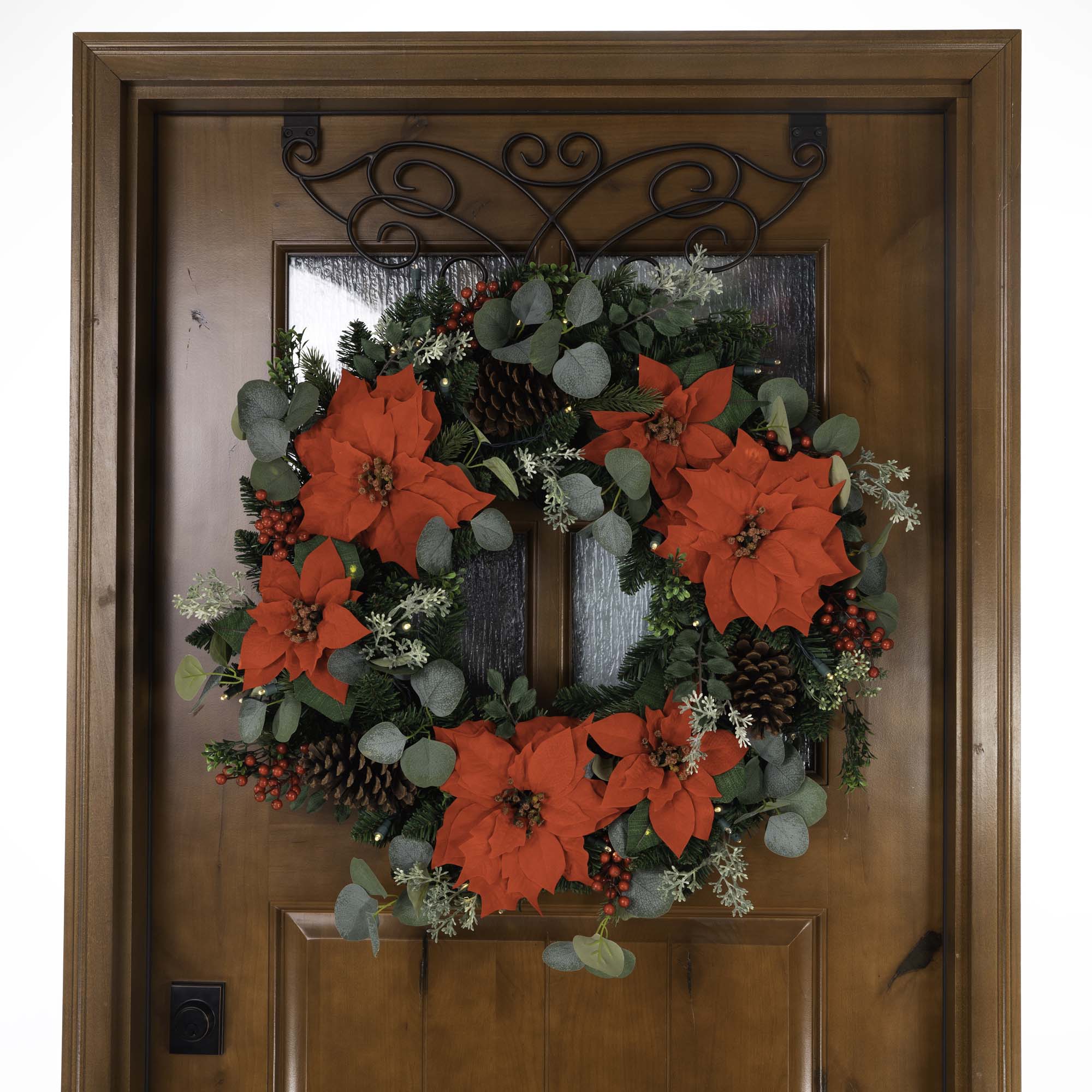 Christmas Poinsettia Lighted Christmas Wreath - Christmas World