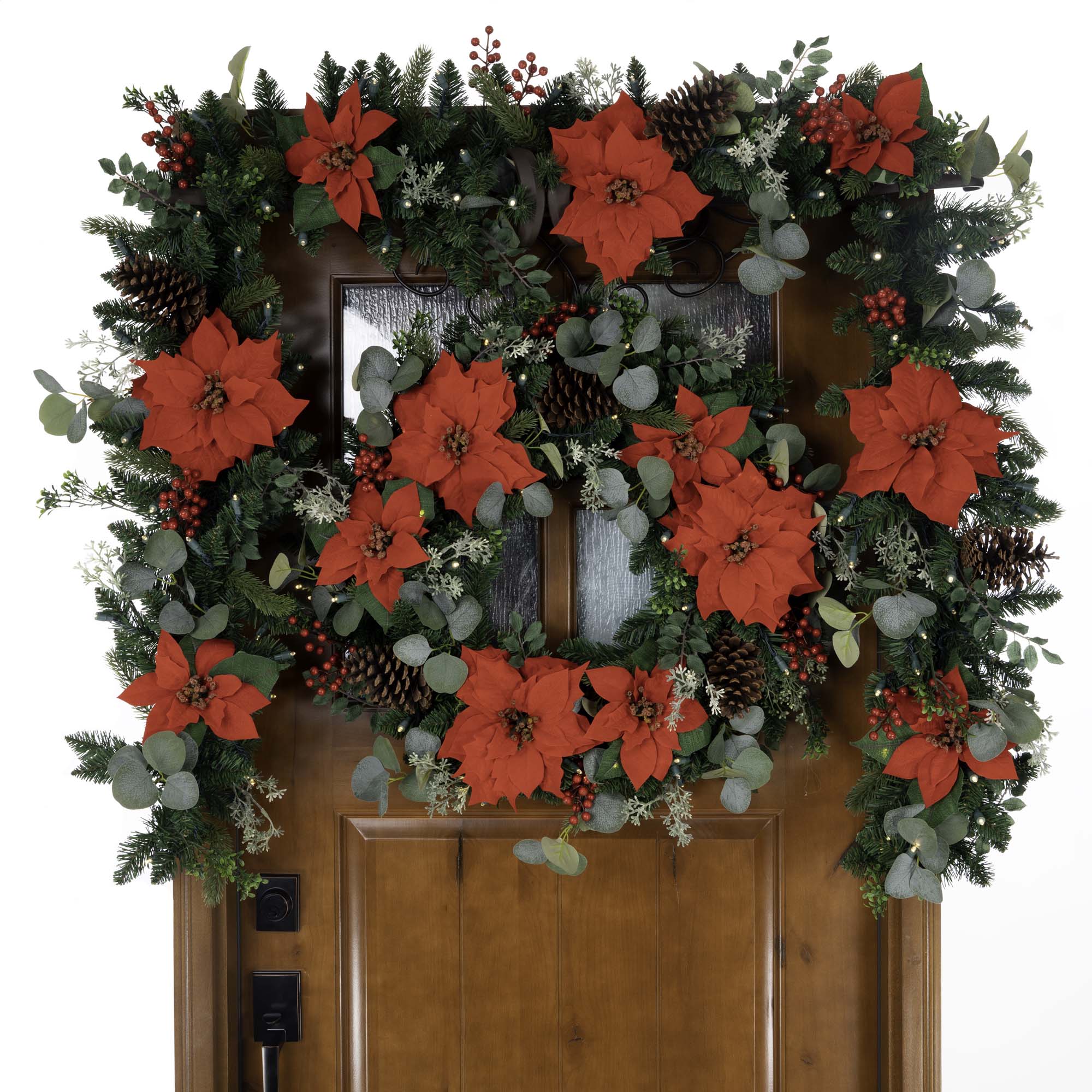 Christmas Poinsettia Lighted Christmas Wreath - Christmas World