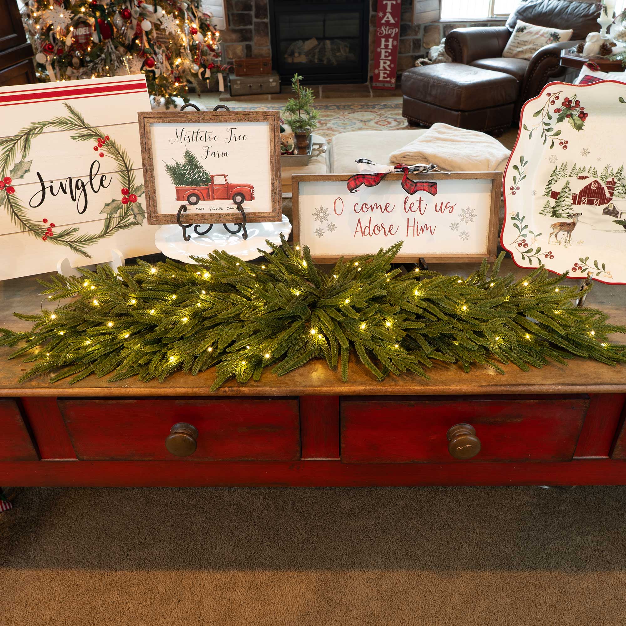 Norfolk Pre - Lit Table Top Swag - Christmas World