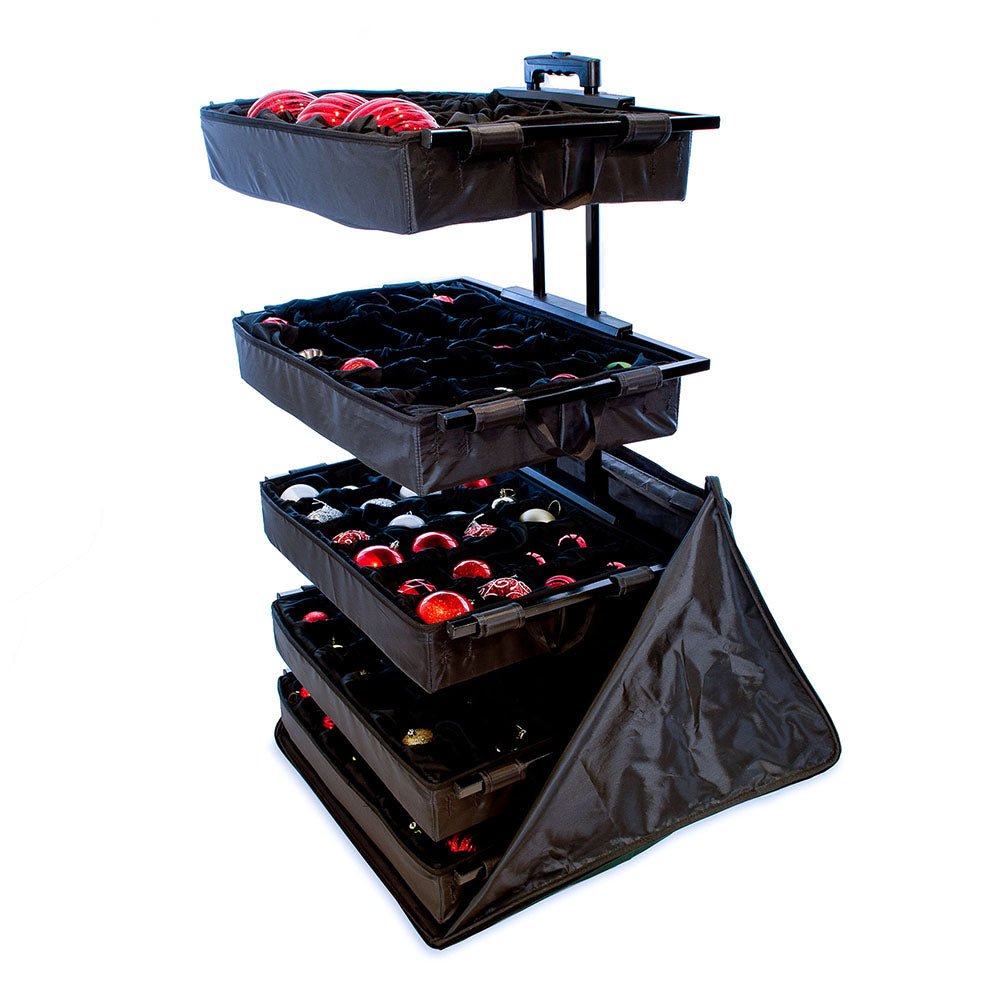 Rolling Telescoping Ornament Storage [Adjustable] - (Holds 120+ Ornaments) - Christmas World