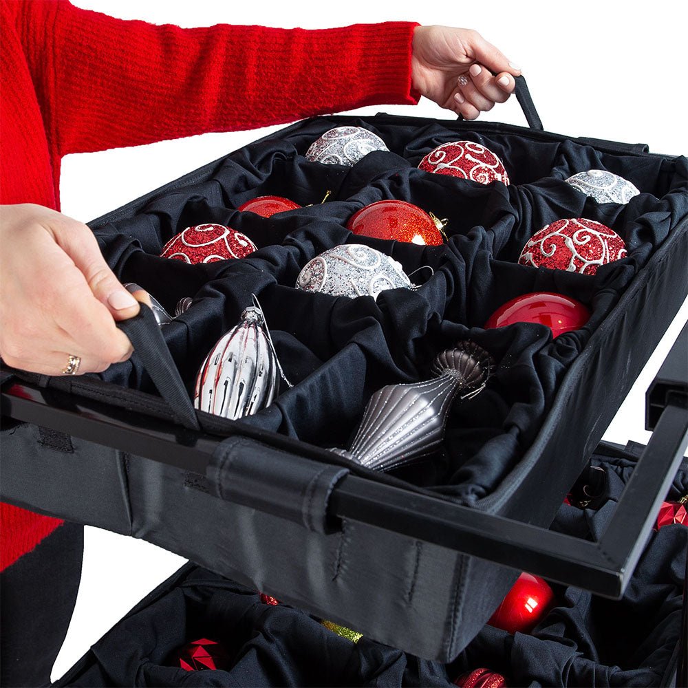 Rolling Telescoping Ornament Storage [Adjustable] - (Holds 120+ Ornaments) - Christmas World