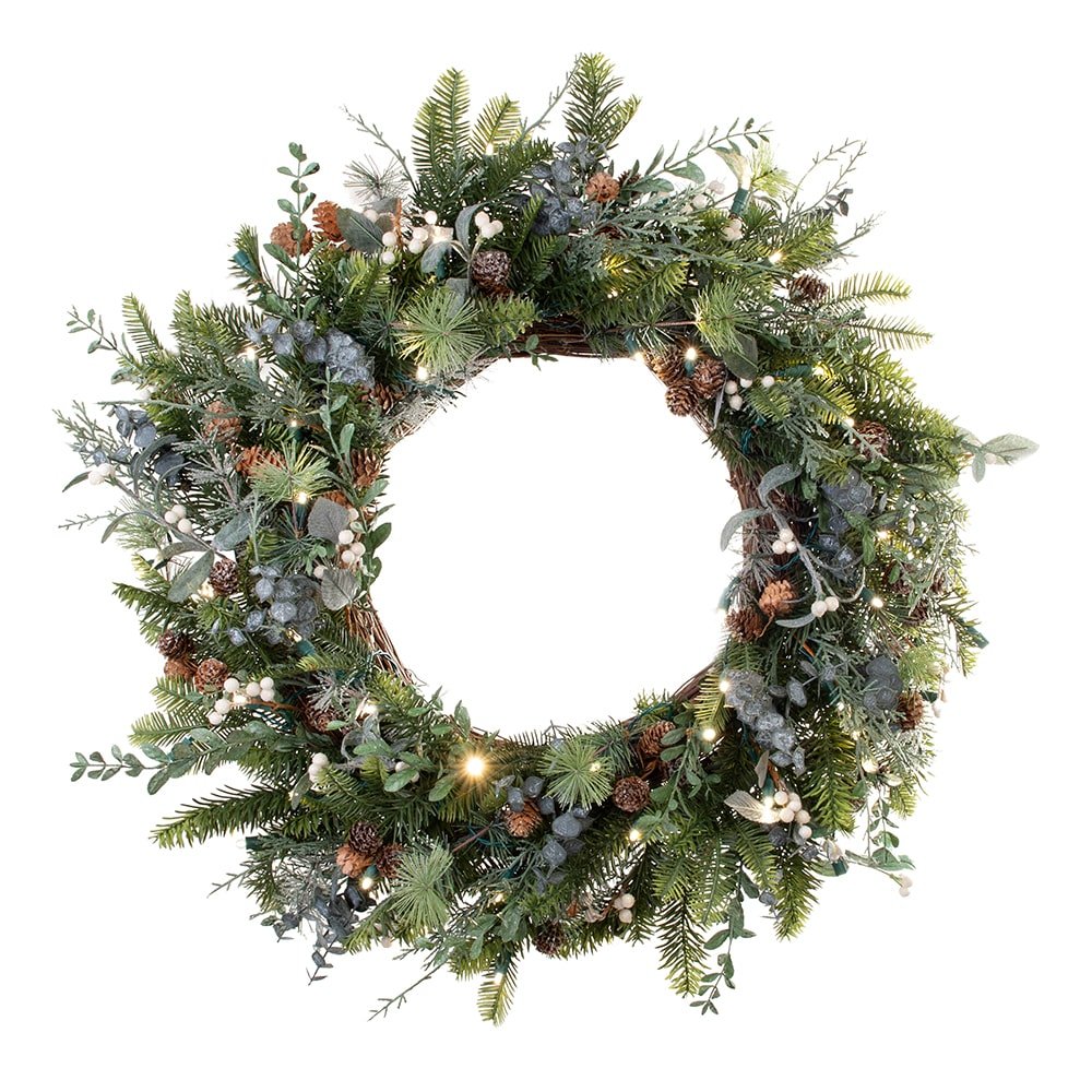 Rustic White Berry LED Wreath - Christmas World