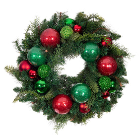 Christmas Cheer Red & Green Wreath - 24 Inch (unlit) | Christmas World