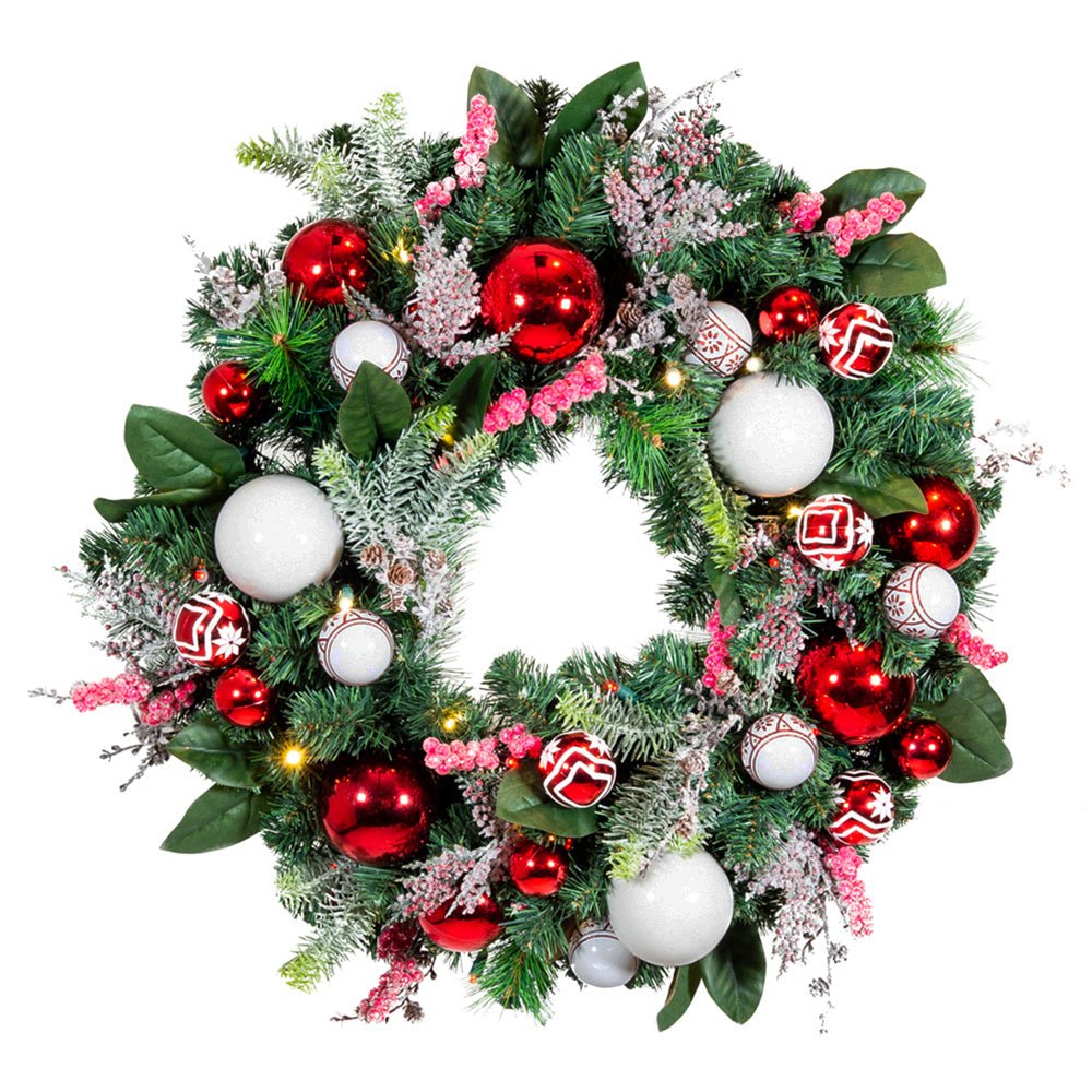 Nordic Red and White Christmas Wreath - Christmas World