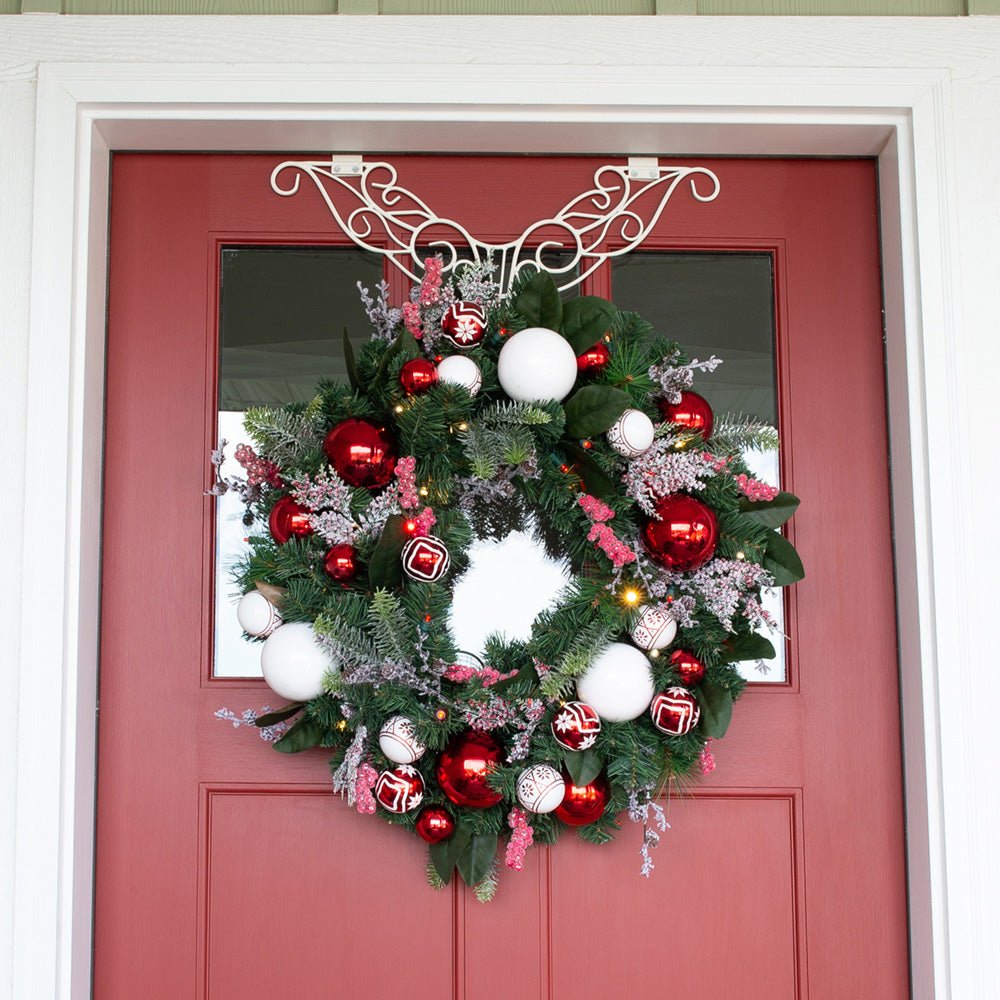 Nordic Red and White Christmas Wreath - Christmas World