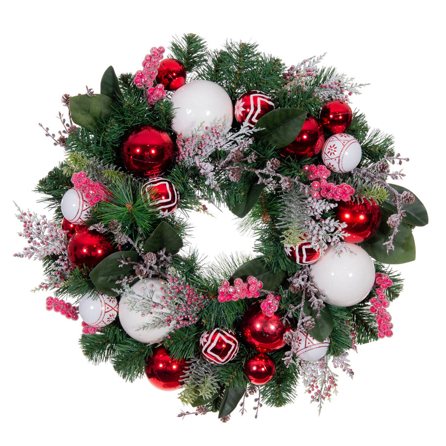 Nordic Red and White Wreath (24-Inch) (unlit) | Christmas World
